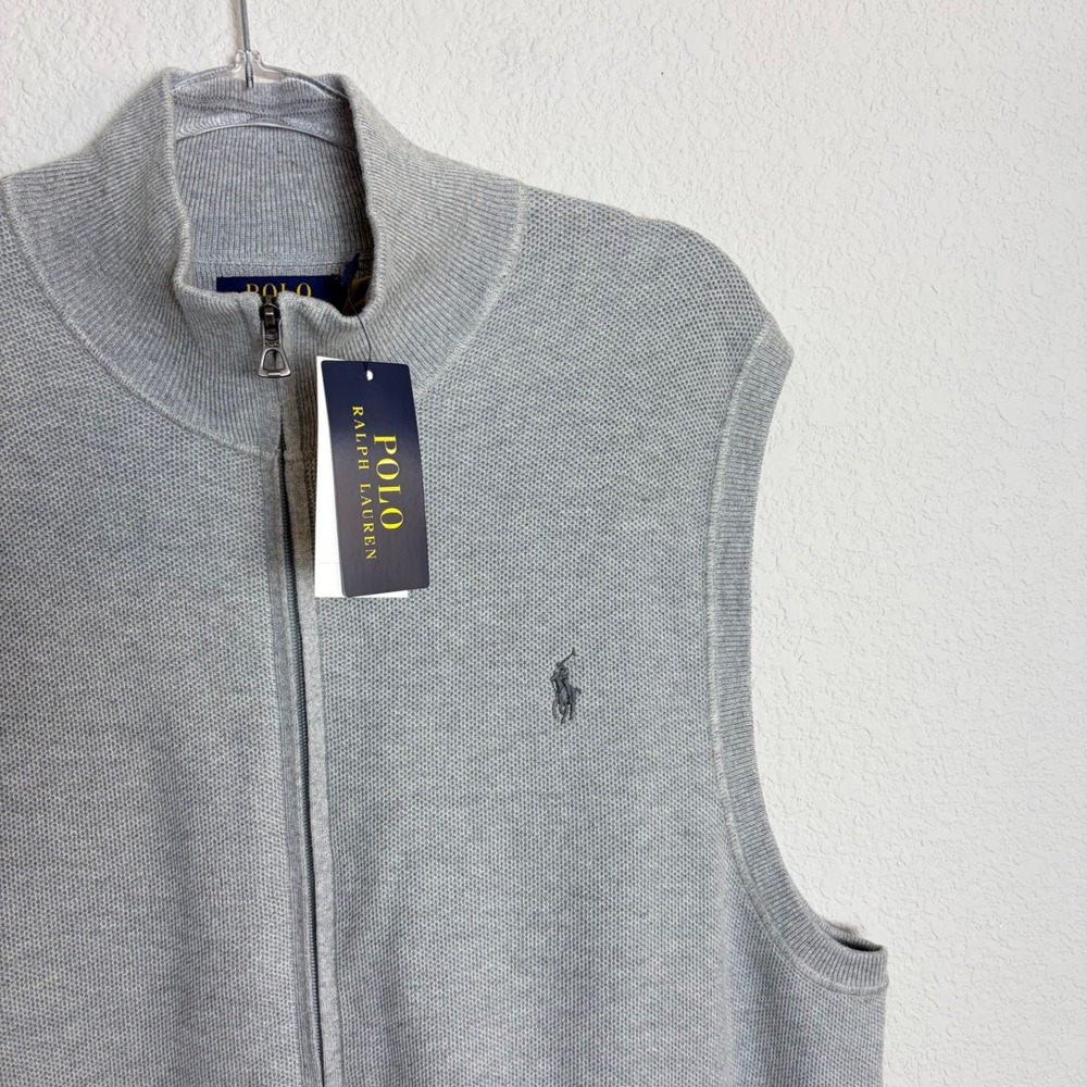 Polo Ralph Lauren Mens XXL Full Zip Sweater Vest Grey Heather Mock Neck NWT